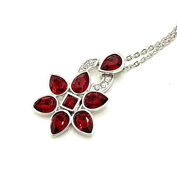 Swarovski Jewelry - NWOT Swarovski Crystals Pear Red Siam Pendant Necklace w/ Clear Accents NEW 18"